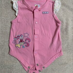 Vintage Pink Baby Girl Sleeveless Snap Romper with Mermaid Patch